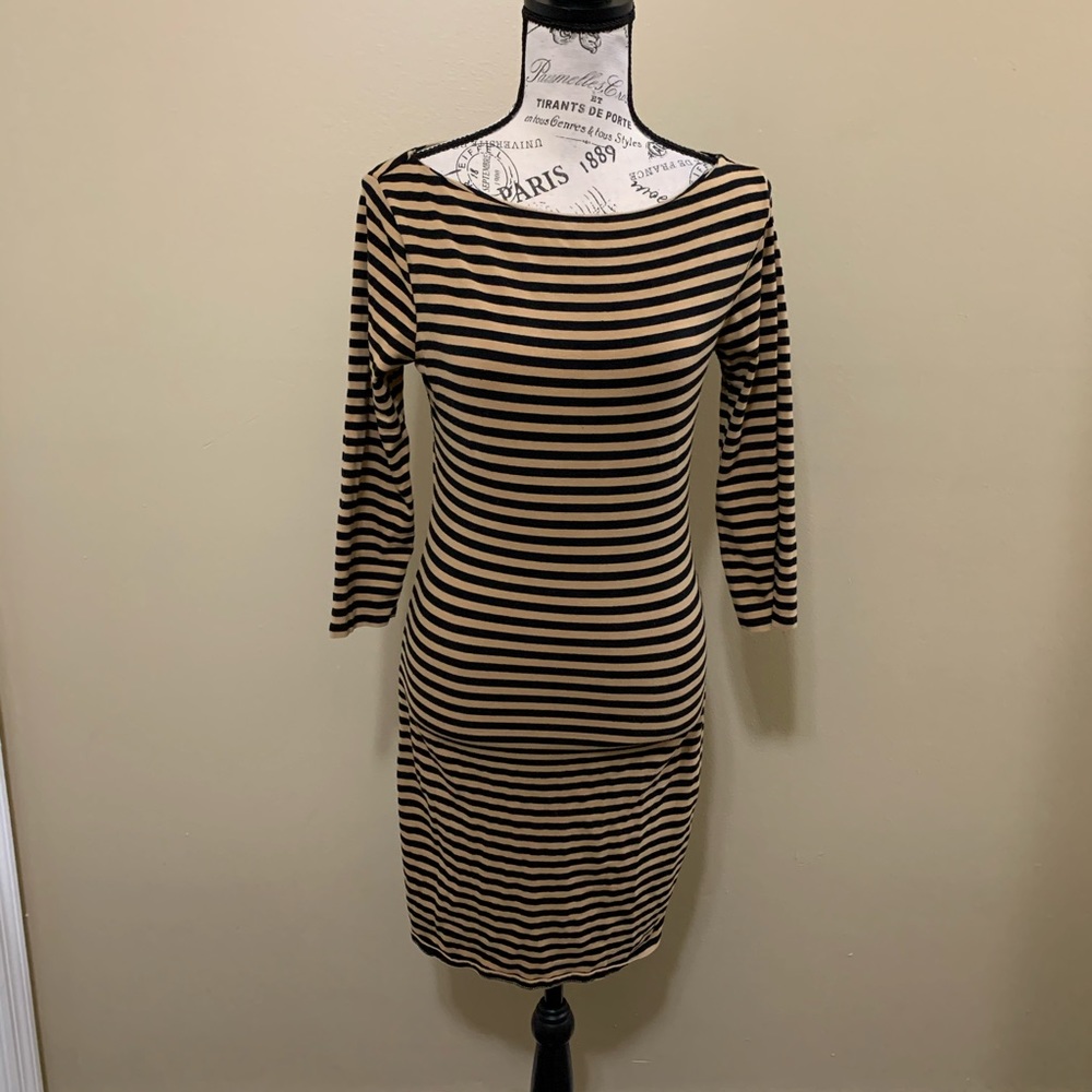 Xhilaration Tan and Black Stripe Bodycon Medium Dress
